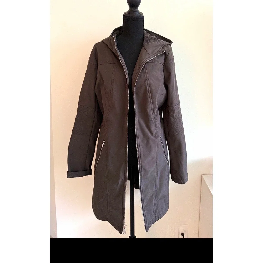Mint Michael Kors unisex Gray Hooded Zip Lined Mid-Length Jacket, Size L